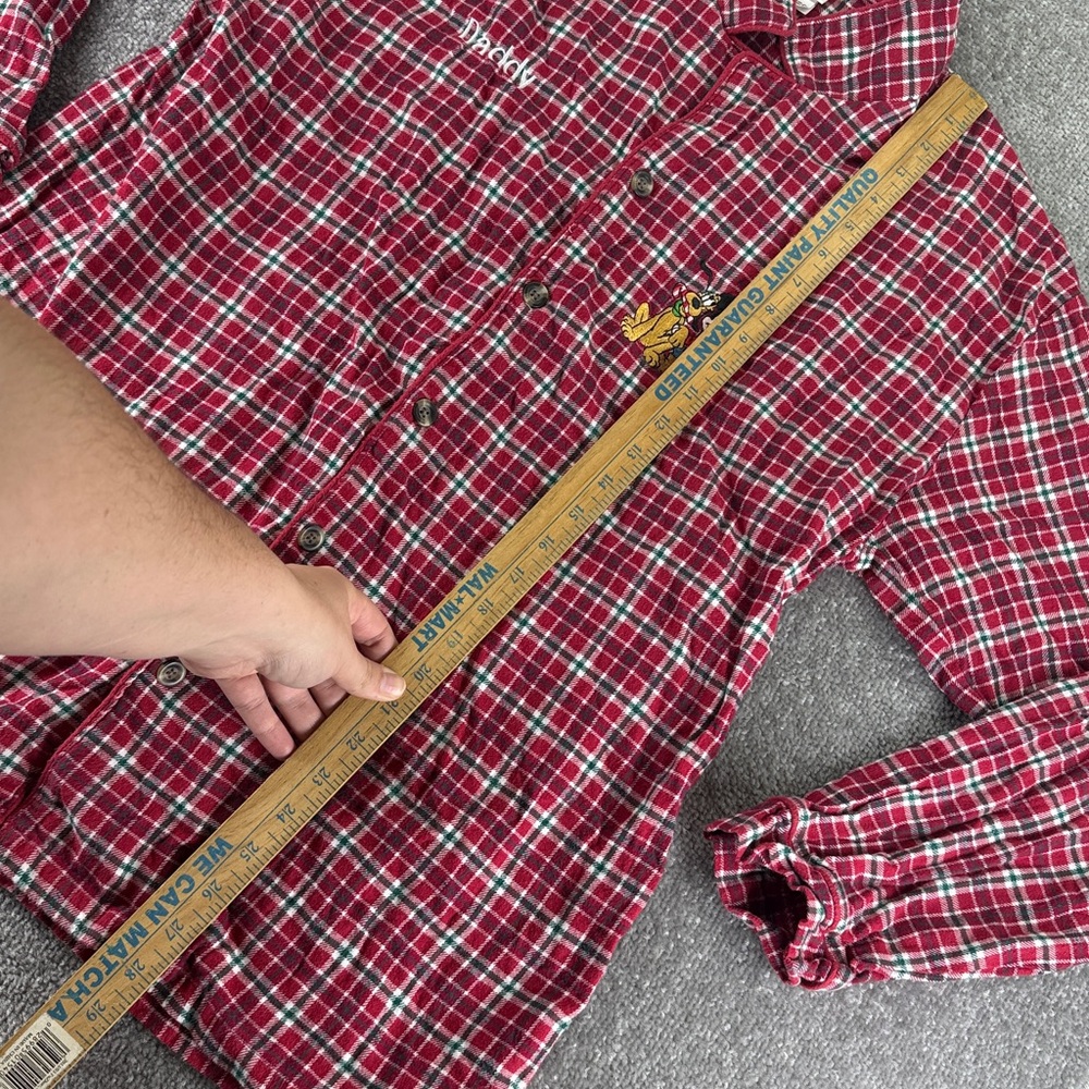 Disney Plaid Button Up Christmas PJ Shirt Mens L Daddy Embroidered Mickey Pluto - Picture 4 of 8